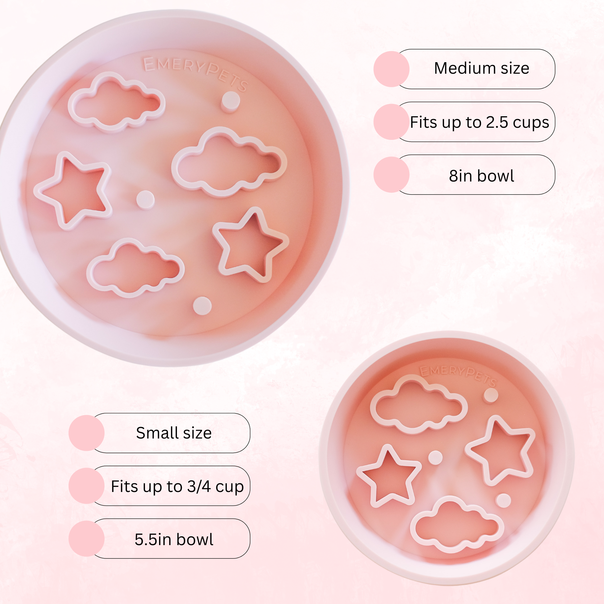 Star + Cloud Slow Feeder Bowl (Pink)