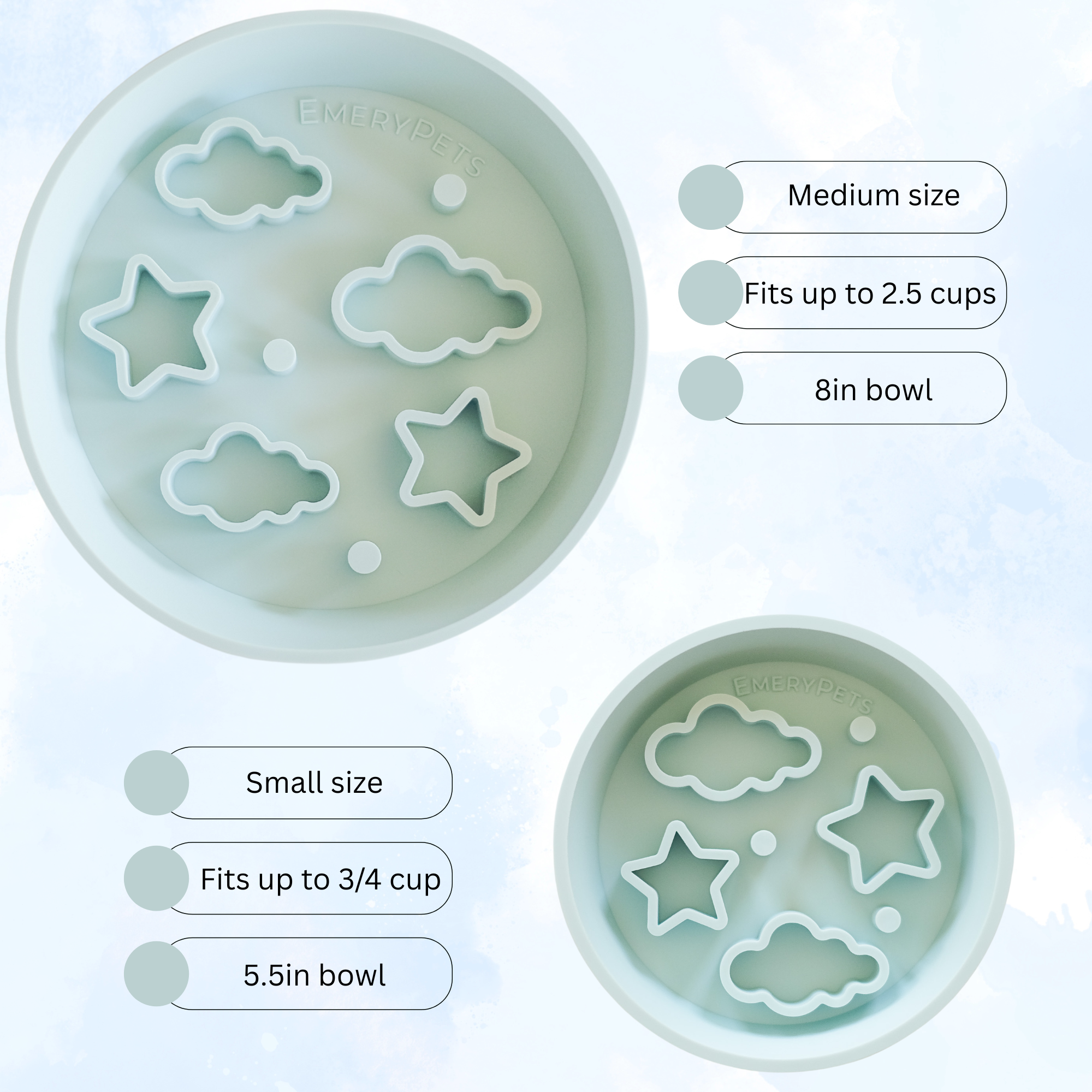 Star + Cloud Slow Feeder Bowls (Blue)