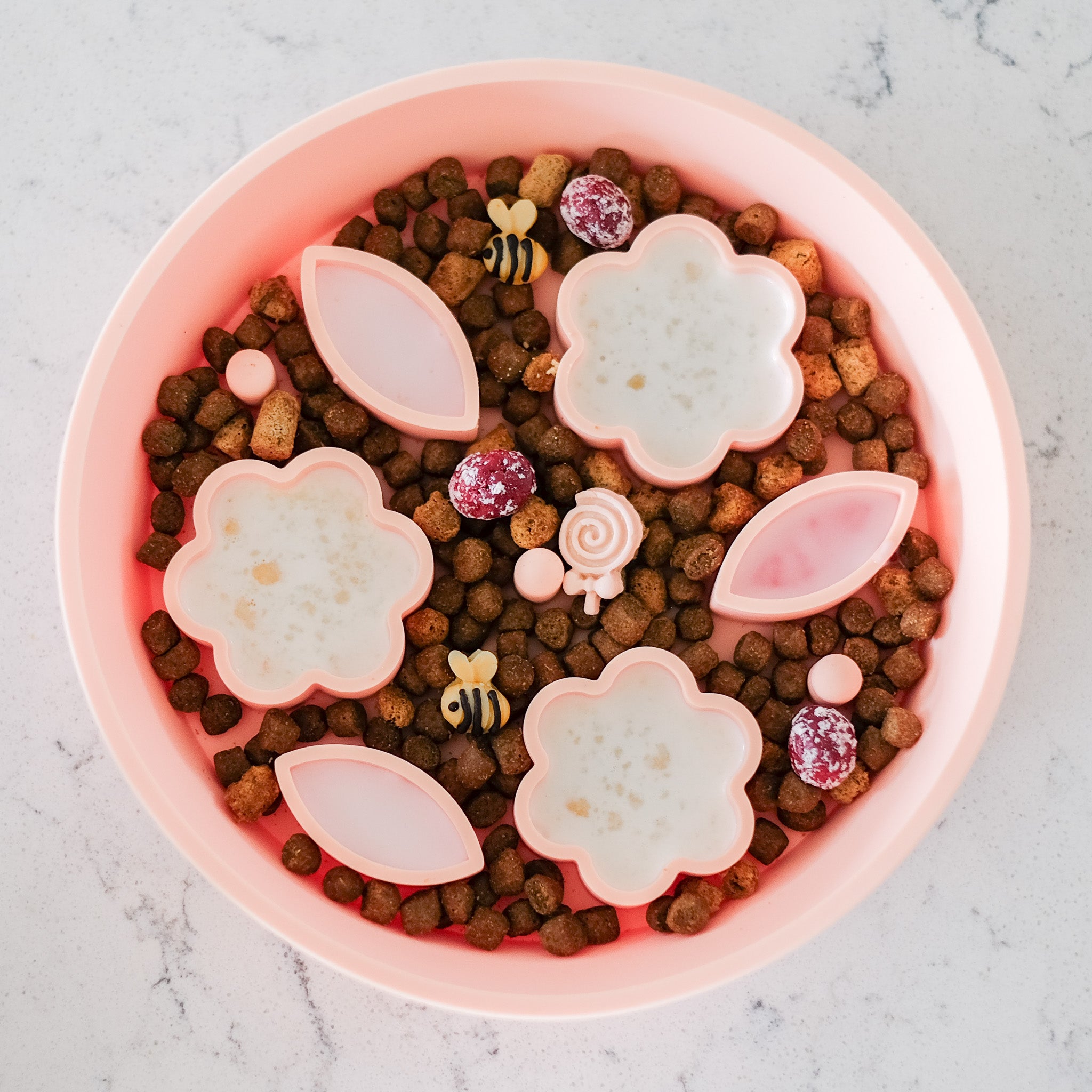 Flower + Leaf Slow Feeder Bowls (Peach)
