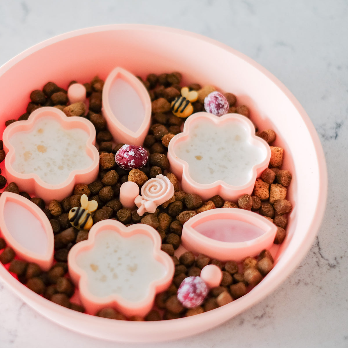 Flower + Leaf Slow Feeder Bowls (Peach)