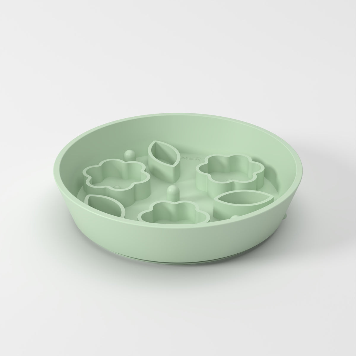 Medium Green Flower + Leaf slow feeder bowl, studio hero view