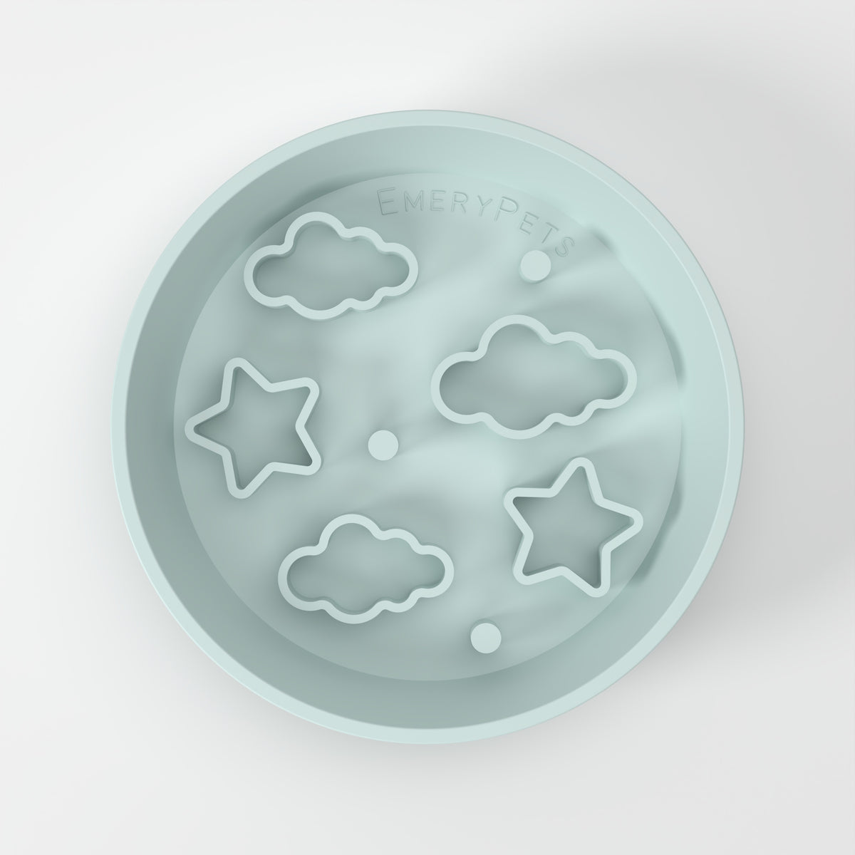 Medium Blue Star + Cloud slow feeder bowl, empty top-down studio view