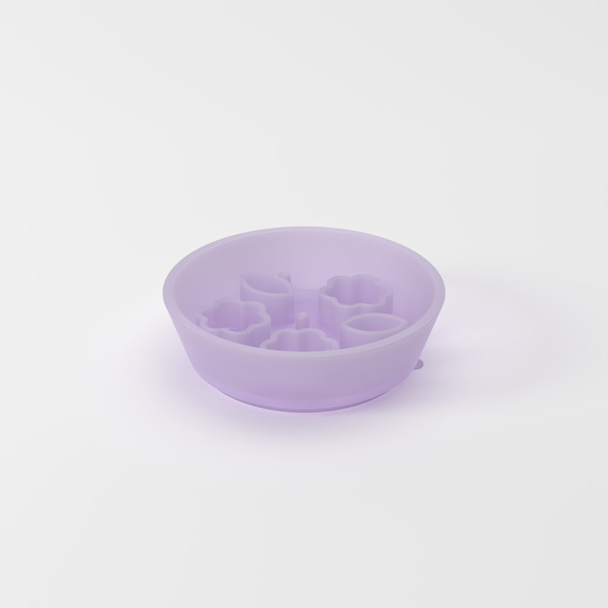 Small Jelly Purple Flower + Leaf slow feeder bowl, studio hero view
