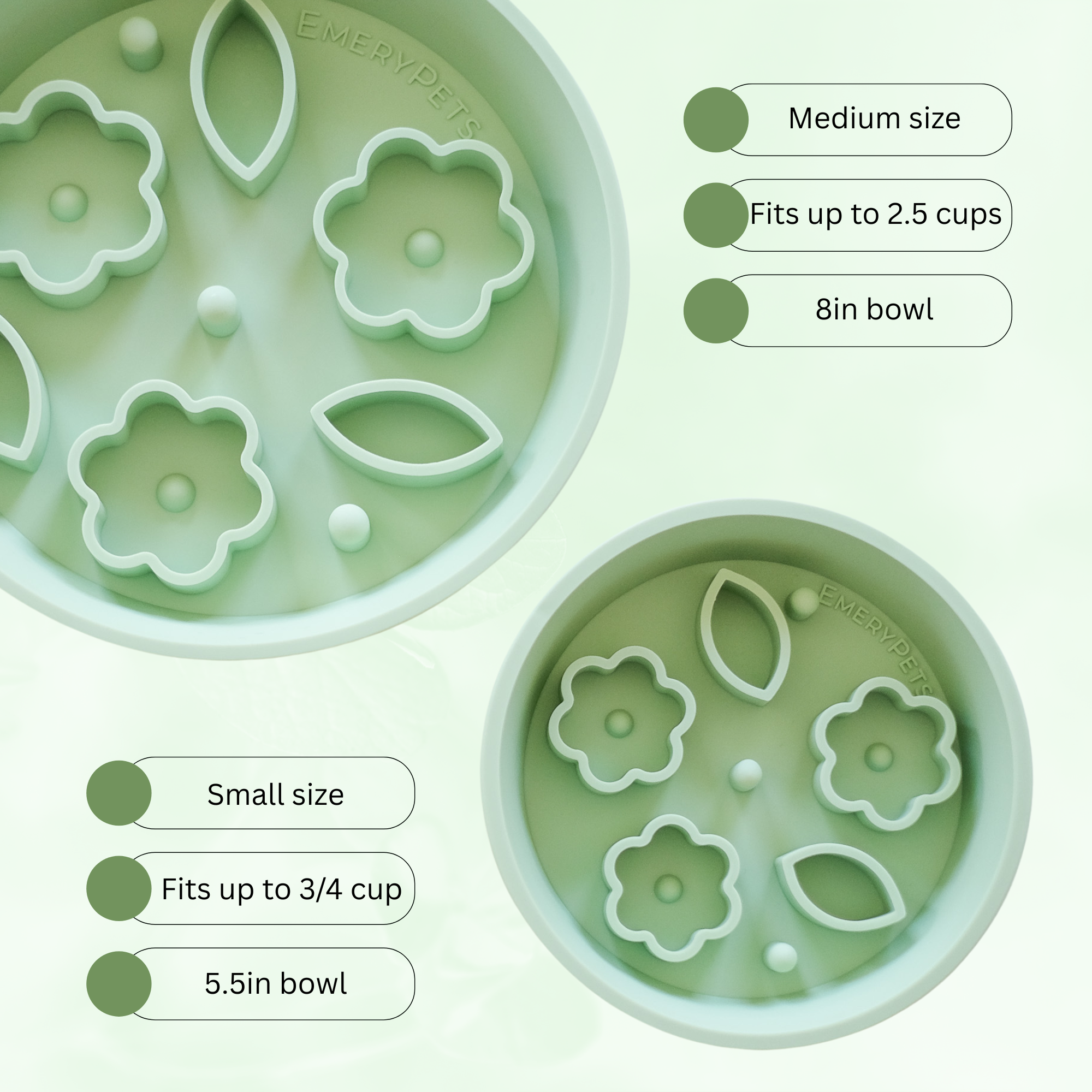 Flower + Leaf Slow Feeder Bowls (Green)