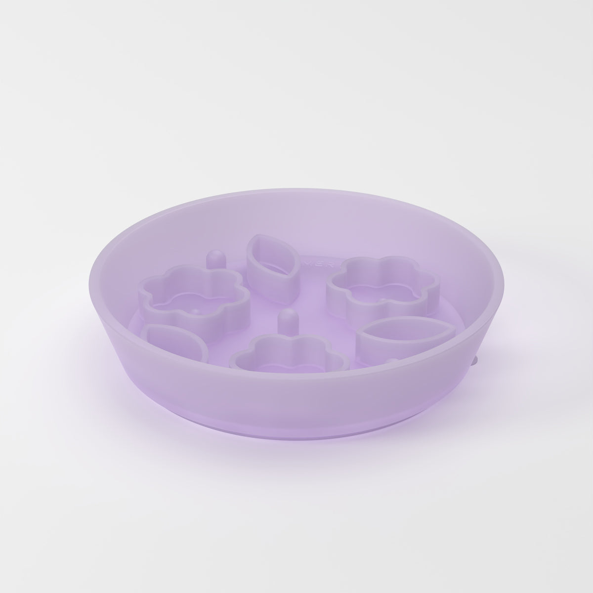 Medium Jelly Purple Flower + Leaf slow feeder bowl, studio hero view