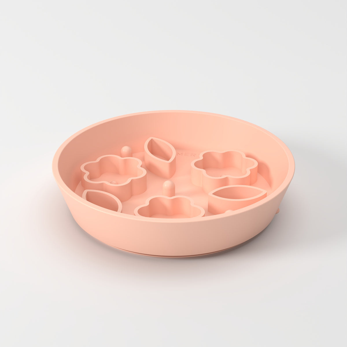Medium Peach Flower + Leaf slow feeder bowl, studio hero view