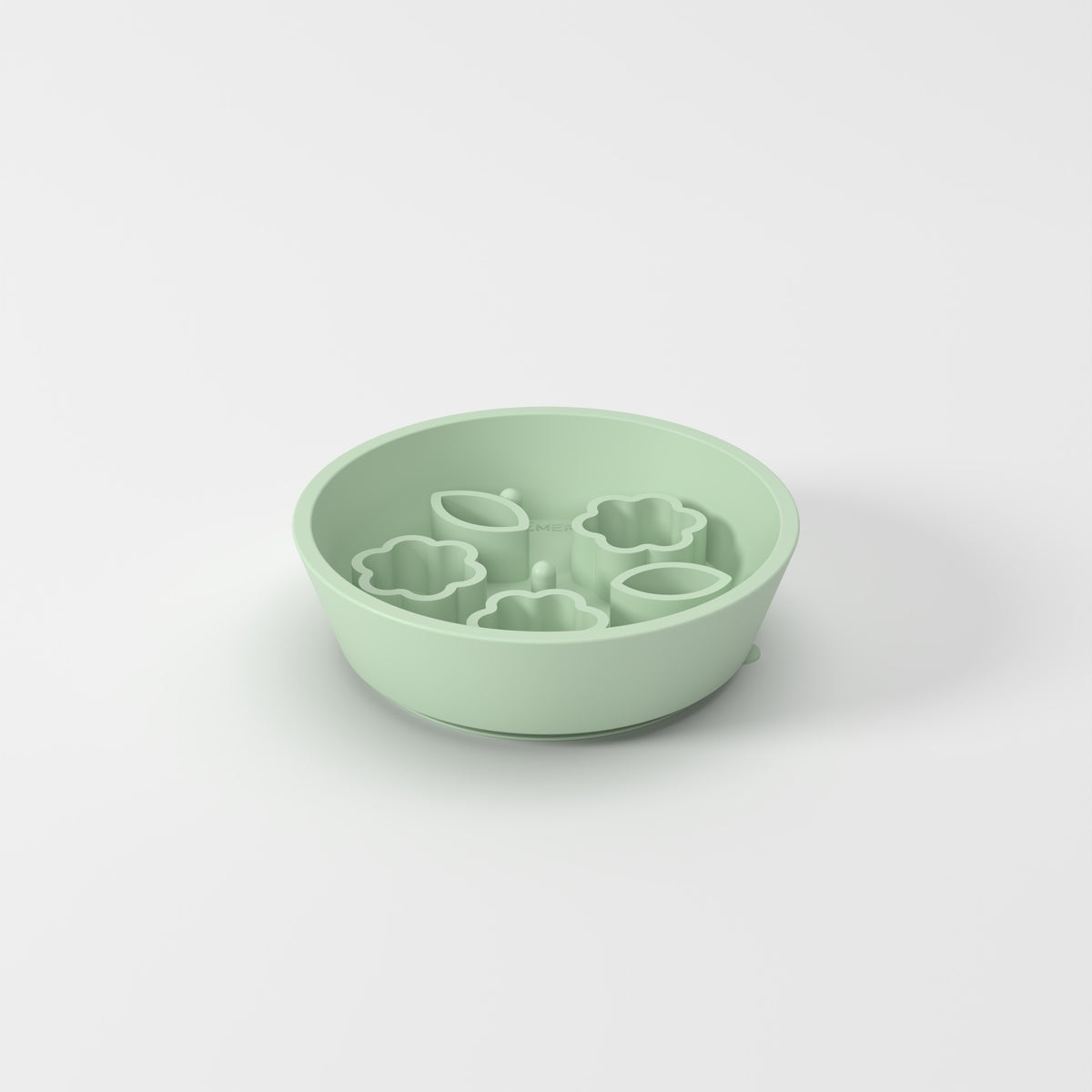 Small Green Flower + Leaf slow feeder bowl, studio hero view
