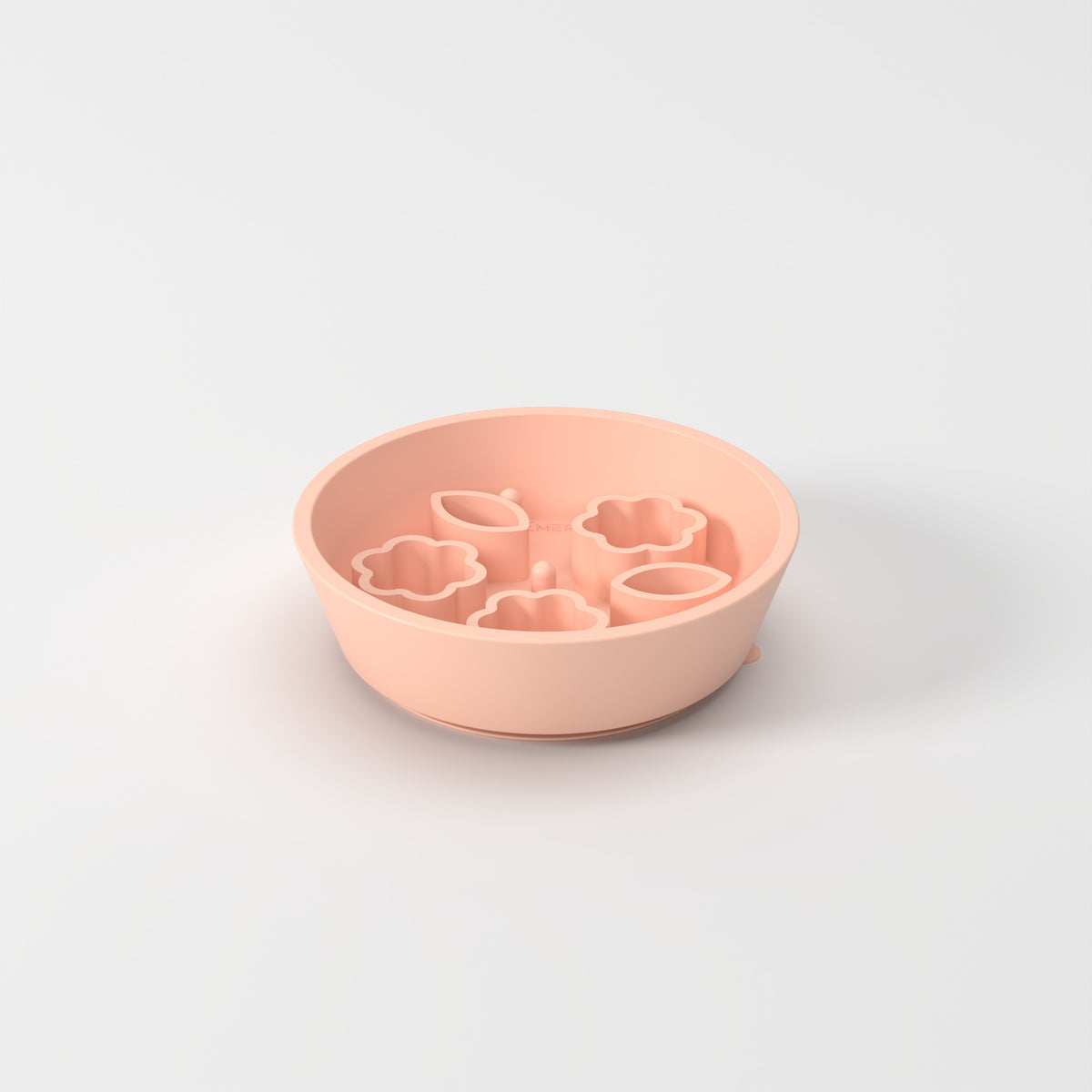 Small Peach Flower + Leaf slow feeder bowl, studio hero view